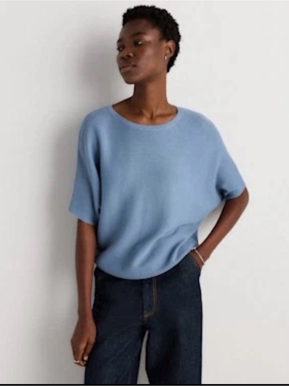 QUINCE link stitch dolman sweater size S light blue